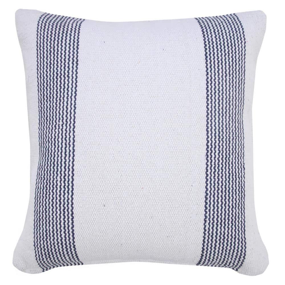Balanced Pale Blue & White 20" Square Pinstripe Cotton Throw Pillow