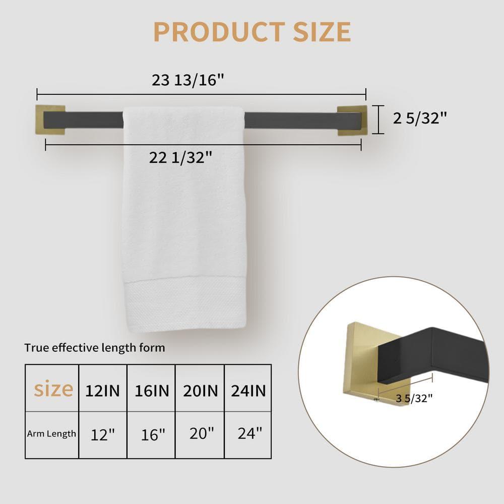 BWE 24 In. Modern Square Wall Mounted Single Bathroom Towel Bar Holder Rack Bath Accessories Hanger