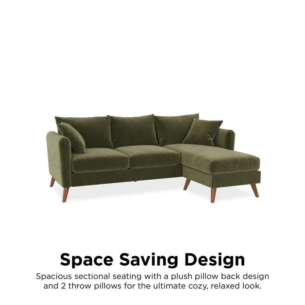 2pc Magnolia Sectional Sofa with Pillows Green Velvet - Novogratz: Upholstered, Reversible Chaise, Transitional Style