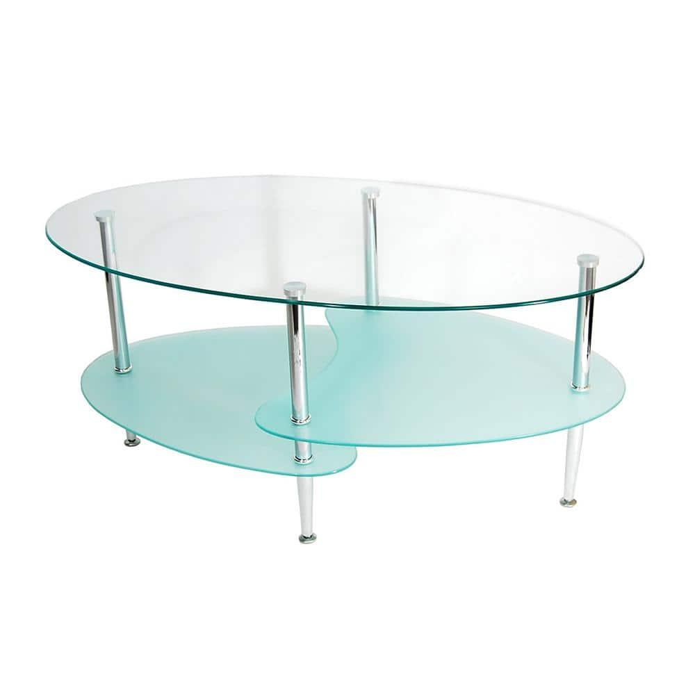 Walker Edison Mid-Century Modern Oval Glass Coffee Table