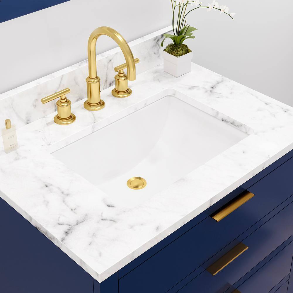 Bristol 30 in. W x 21.5 in. D Vanity in Monarch Blue with Marble Top in White with White Basin