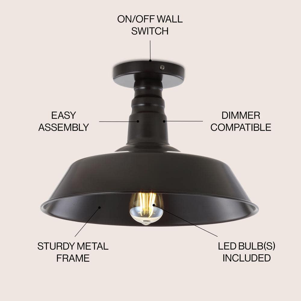 Chloe Lighting Friedrich Industrial-Style 1 Light Rubbed Bronze Semi-Flush Ceiling Fixture 14" Wide