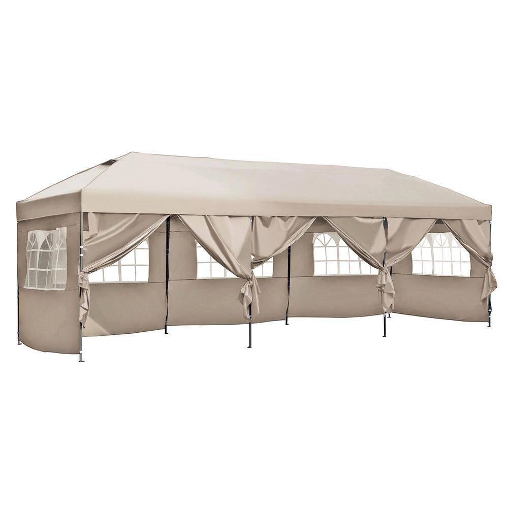 Khaki 10x30 Heavy Duty Outdoor Pop Up Canopy Tent with Sidewalls