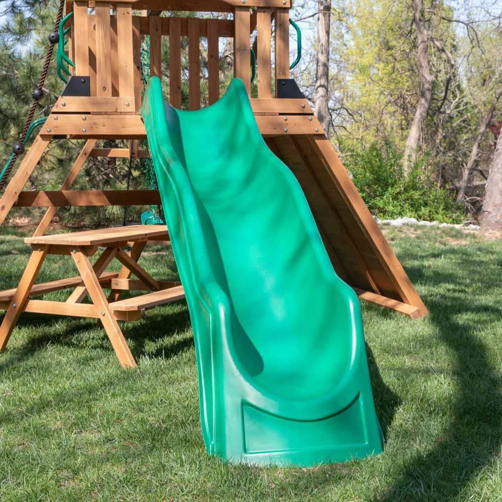Backyard Discovery Endeavor II Cedar Wood Swing Set, Slide, Play Deck, Double Rock Wall