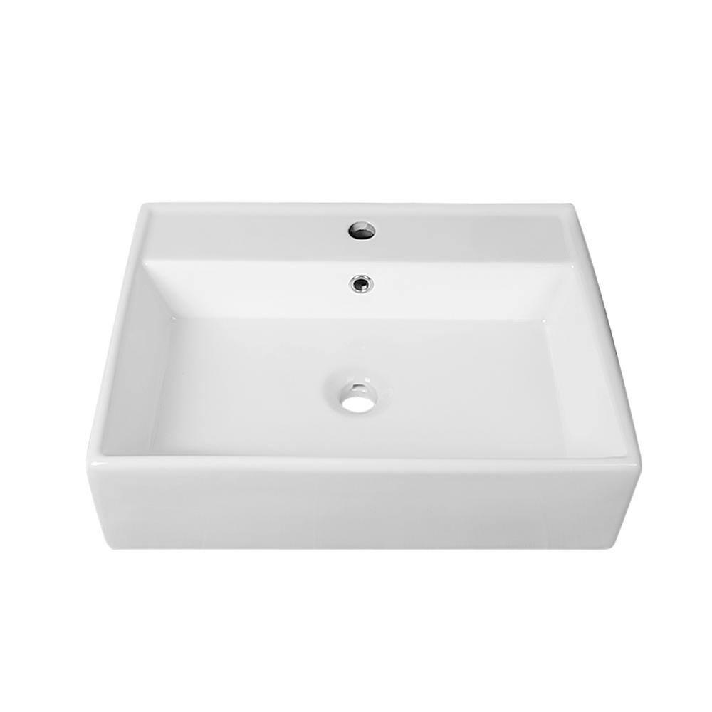 23'' x 18'' White Rectangular Vitreous China Wall Mount Bathroom Sink with Overflow