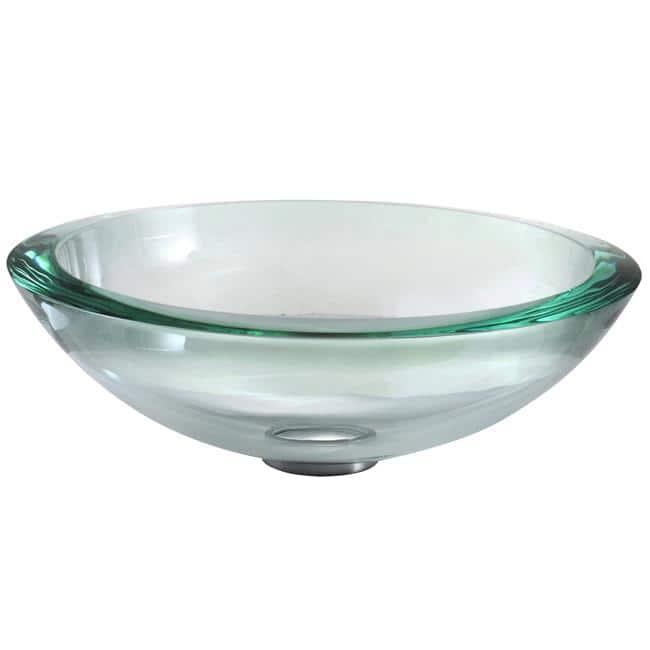 KRAUS 34 mm Clear Glass Vessel Sink with Pop-Up Drain and Mounting Ring