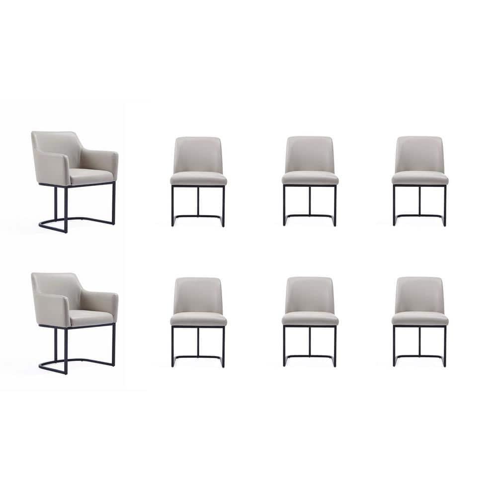 Set of 8 Serena Modern Leatherette Upholstered Dining Chair Set Light Gray - Manhattan Comfort: Ergonomic Design, Steel Legs, Foam-Filled