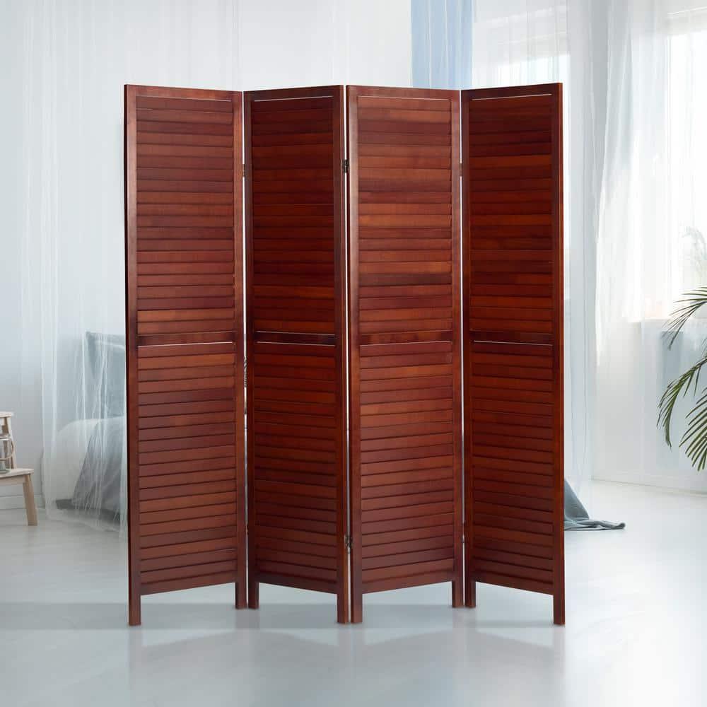 Oriental Furniture 6 ft. Tall Wooden Louvered Room Divider Walnut 4 Panel