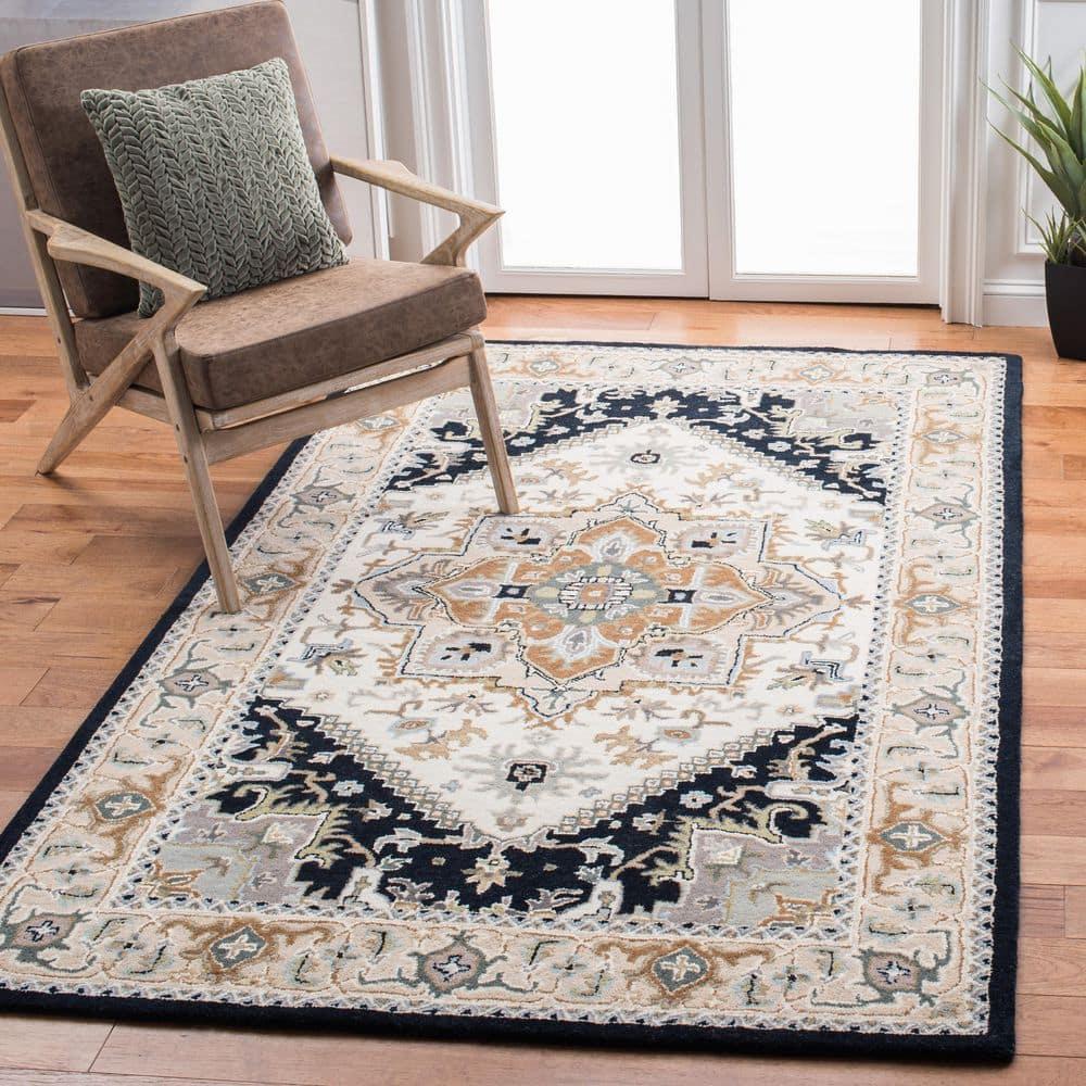 SAFAVIEH Heritage York Oriental Wool Area Rug, Beige/Navy, 8' x 8' Square