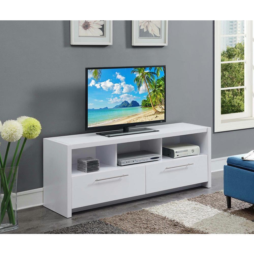 Convenience Concepts Newport Marbella 60 inch TV Stand with Cabinets and Shelves, White