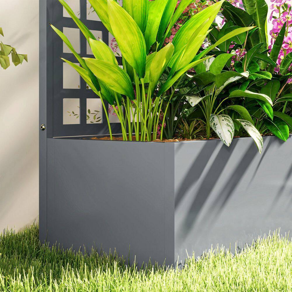Outsunny Galvanized Raised Garden Bed with Trellis and Drainage Holes for Climbing Plants, Vegetable, Vines, 35" x 16" x 70", Gray