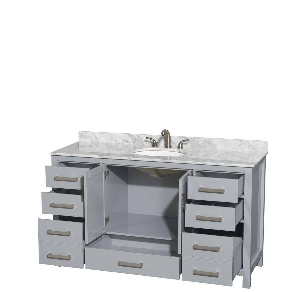 Wyndham Collection Sheffield 60" Freestanding Single Bathroom Vanity with Marble Top
