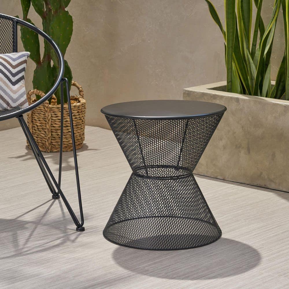 Noble House Nevada Outdoor Iron Side Table in Matte Black