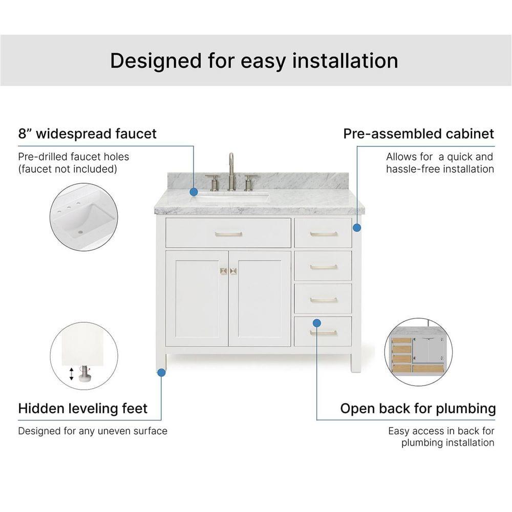 Ariel H036slcqrvo Bristol 36" Free Standing Single Basin Vanity Set - White