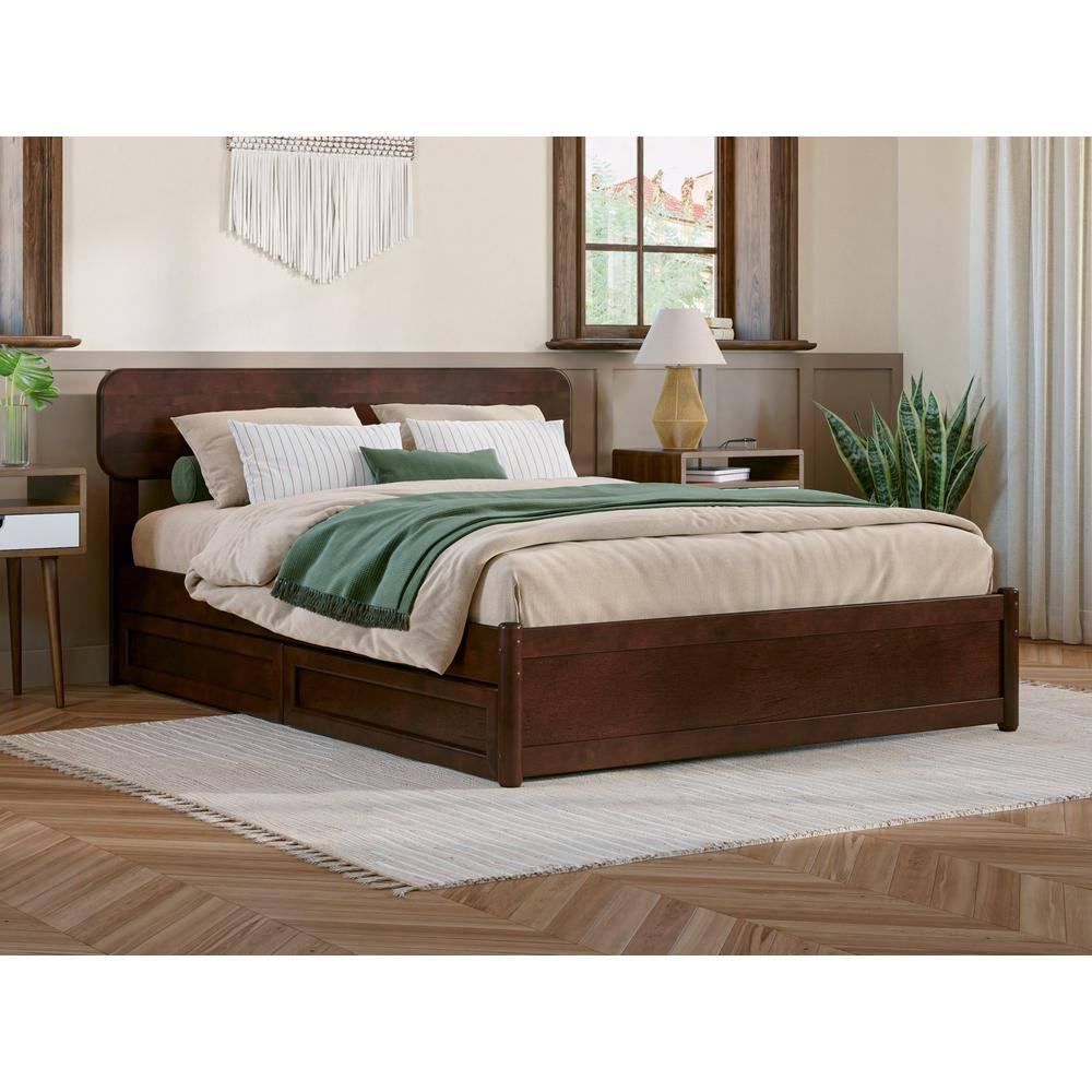 AFI Capri Full Solid Wood Platform Bed with Panel Footboard and Storage Drawers, Walnut