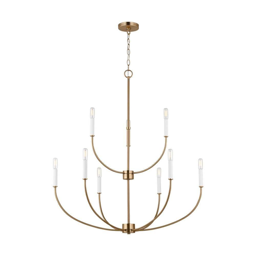 Elegant Satin Brass 9-Light Incandescent Chandelier with Clear Accents