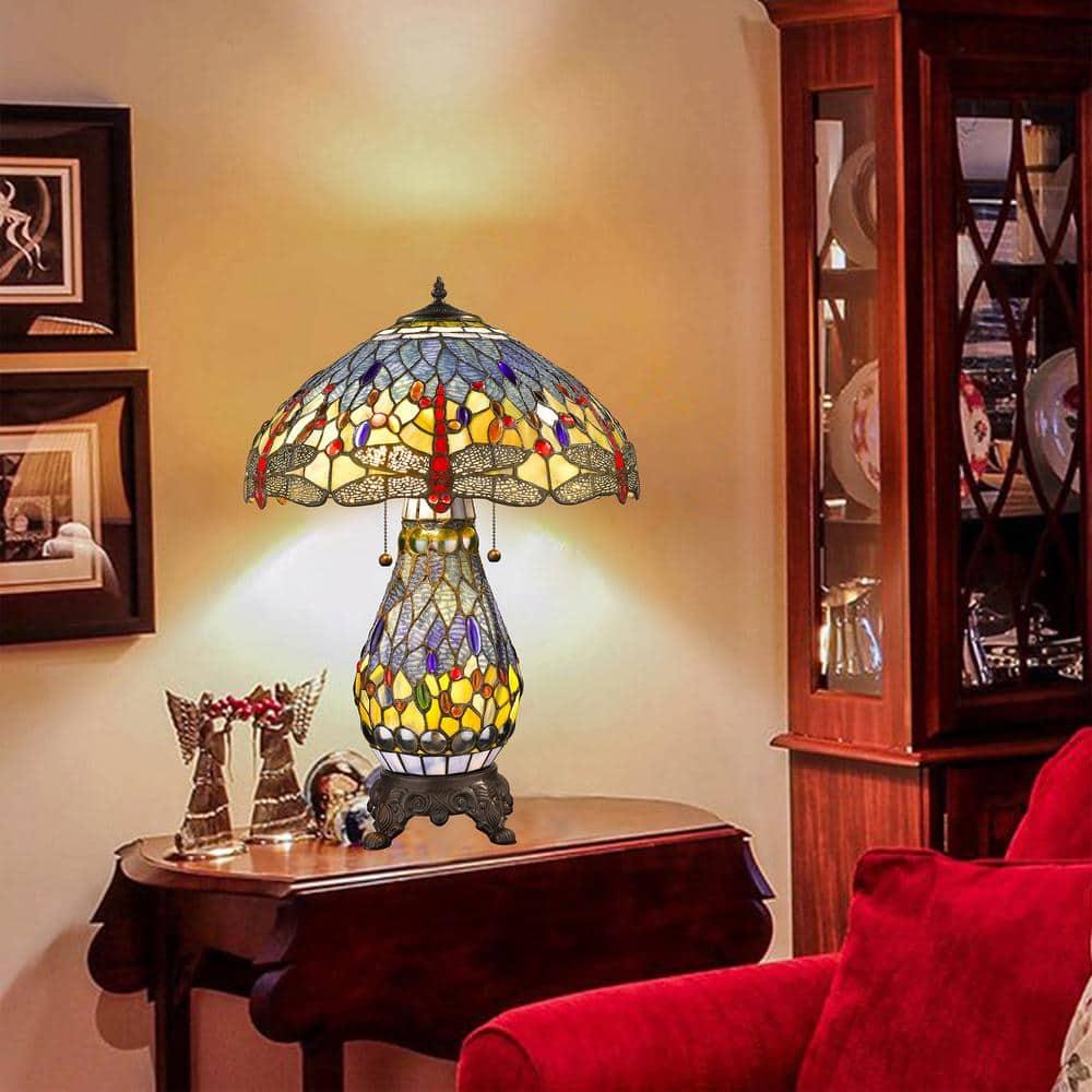 Tiffany-style Dragonfly Lamp with Lighted Base