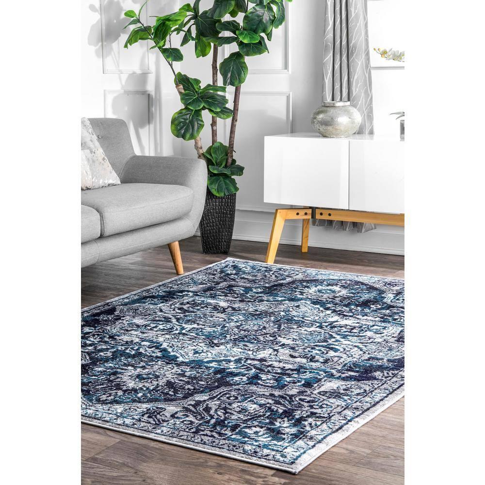 Nuloom Maryanne Geometric 4x6 Indoor Area Rug for Living Room Bedroom Dining Room Kitchen, Blue/Ivory