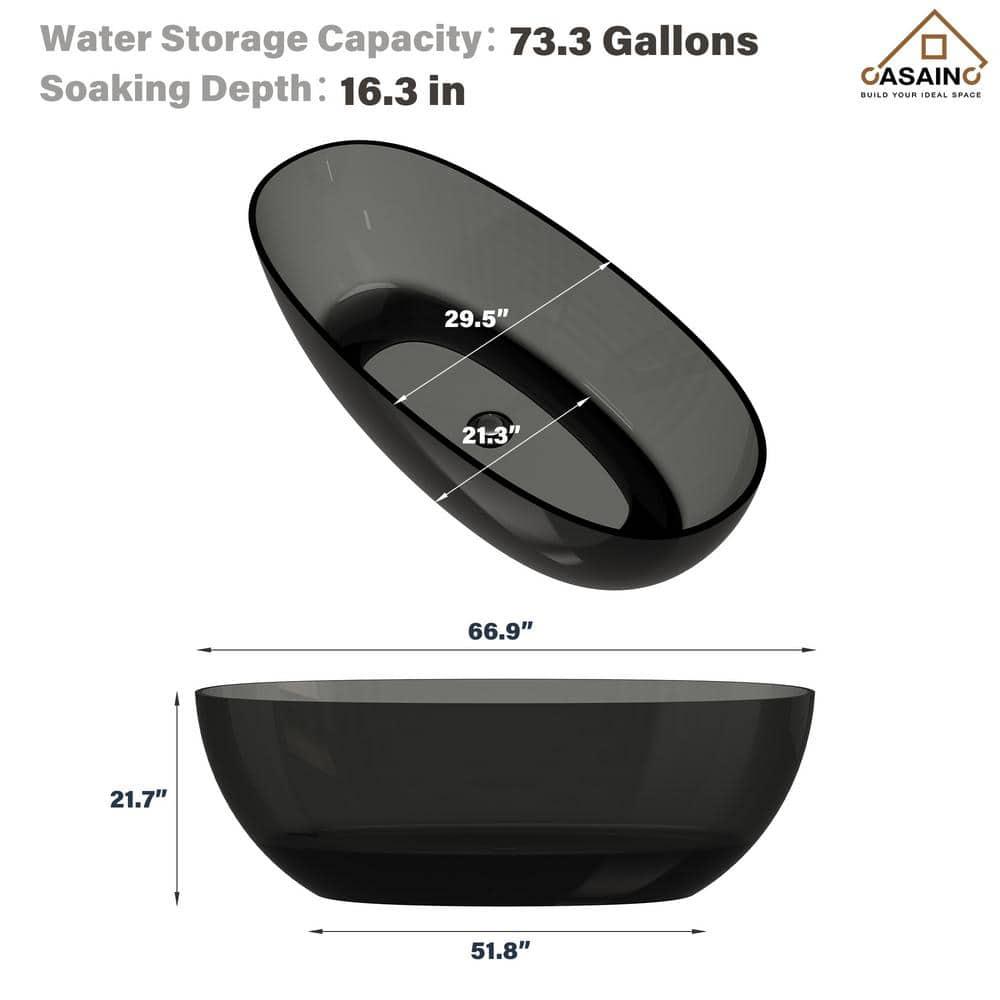 67'' x 30'' Runway Semi Transparent Resin Freestanding Soaking Bathtub