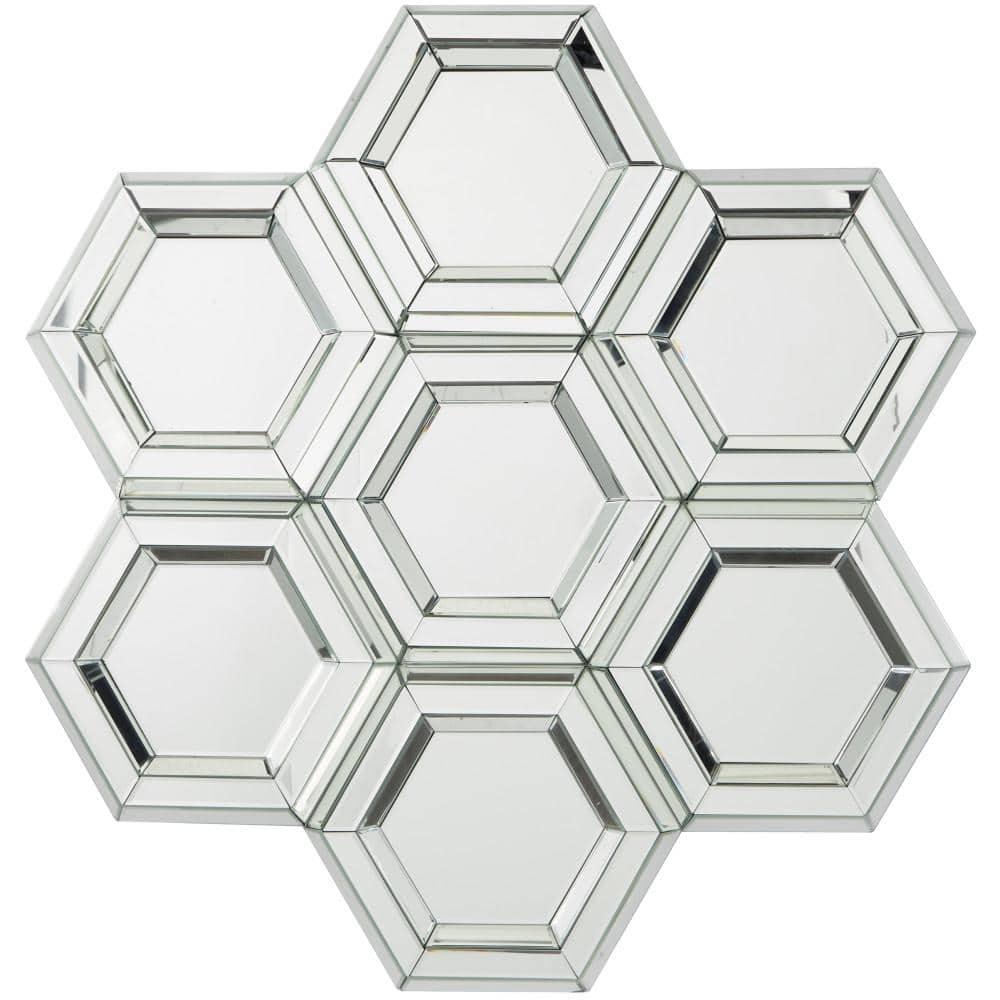DecMode 39" x 41" Silver Honeycomb Shaped Geometric Wall Mirror