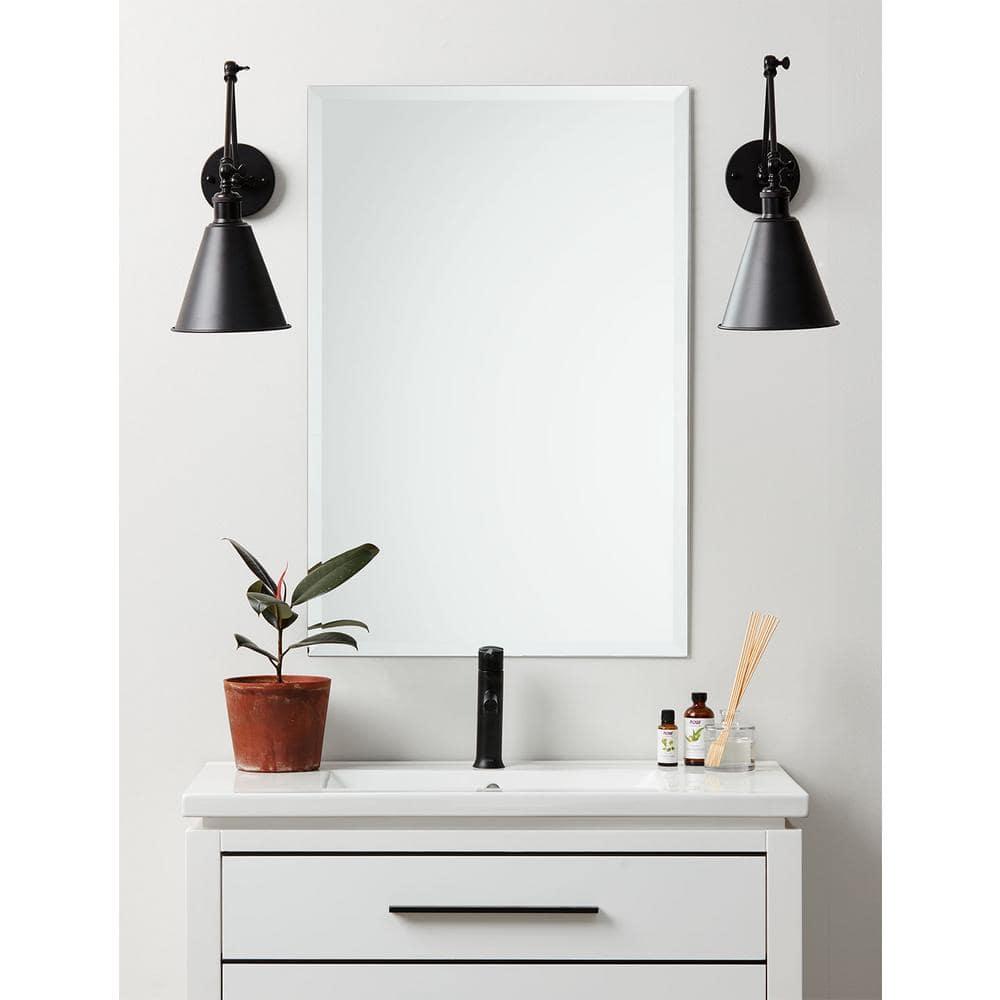 Ruomeng Rectangle Wall Mirror Frameless Bathroom Mirror 16” x 24" Beveled Edge Mirror for Vanity and Entryway