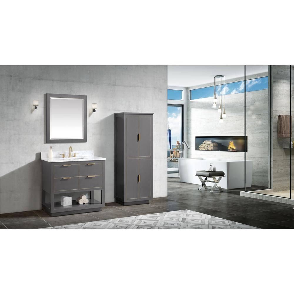 Allie Twilight Gray Solid Wood 36" Vanity with Matte Gold Trim