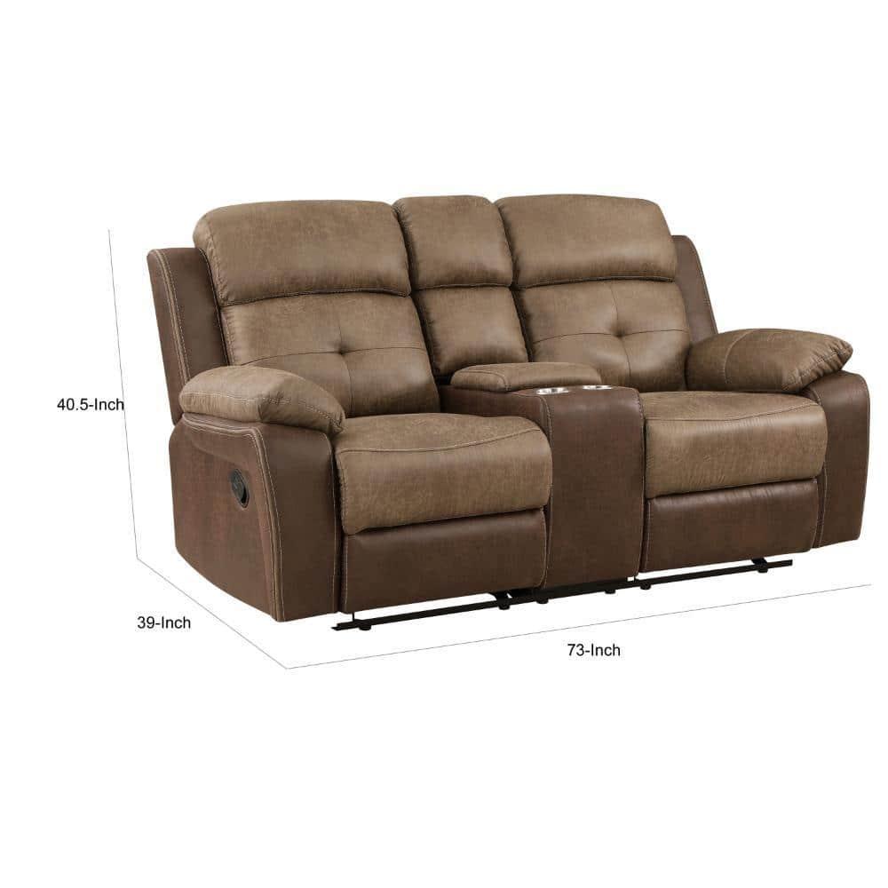 Benjara BM315167 73 in. Emma Double Manual Recliner Loveseat - Microfiber & Solid Wood - Brown