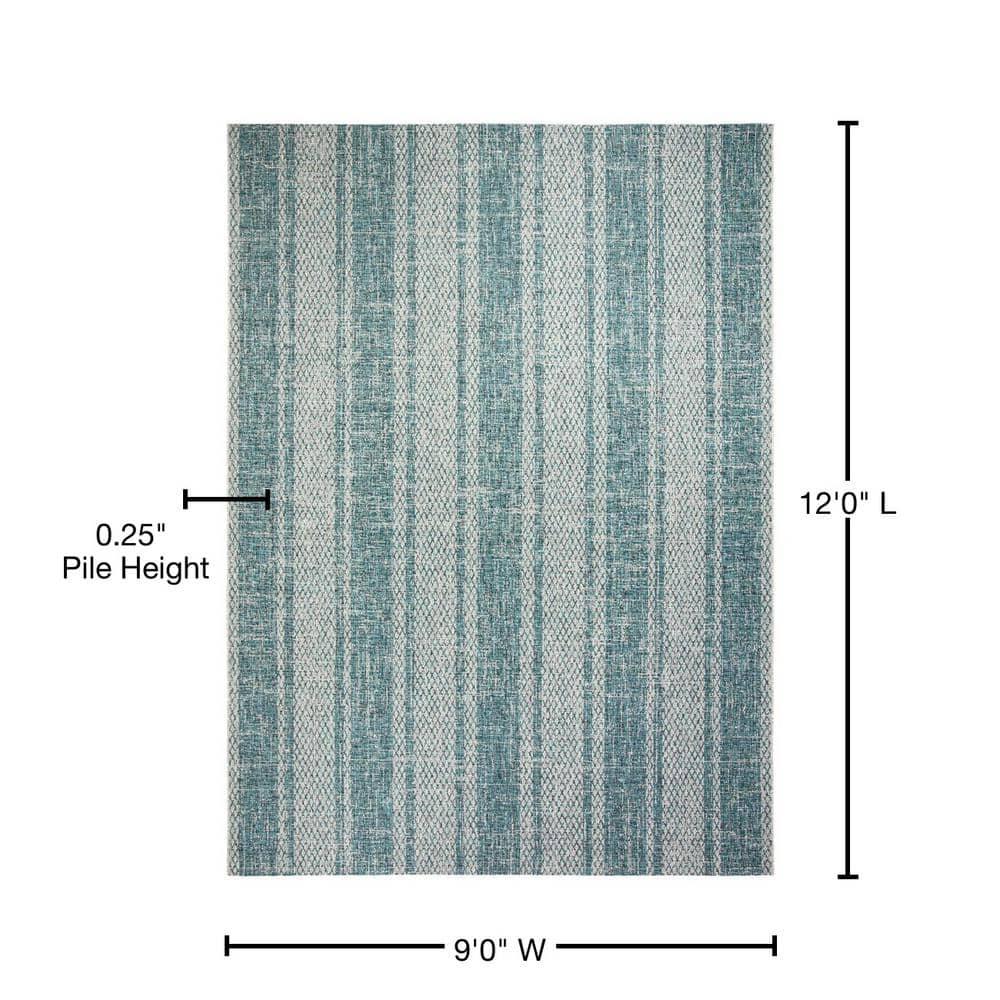 Courtyard CY8736 Power Loomed Indoor and Outdoor Area Rug - Light Grey/Teal - 9'x12' - Safavieh