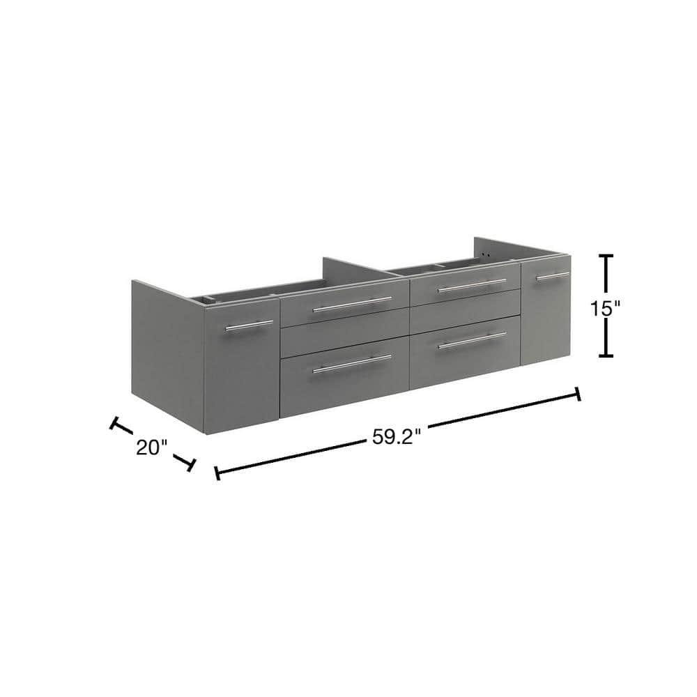 Fresca Lucera 60" Wall Mount Double Undermount Sink Bathroom Vanity Base Only (Top & Sink Not Included)