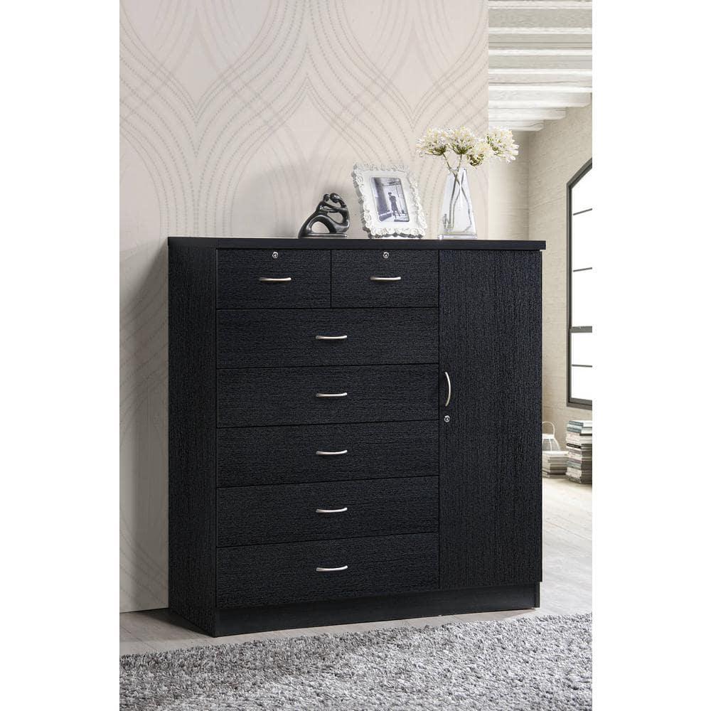 Hodedah 7 Drawer 1 Door Chest, Black