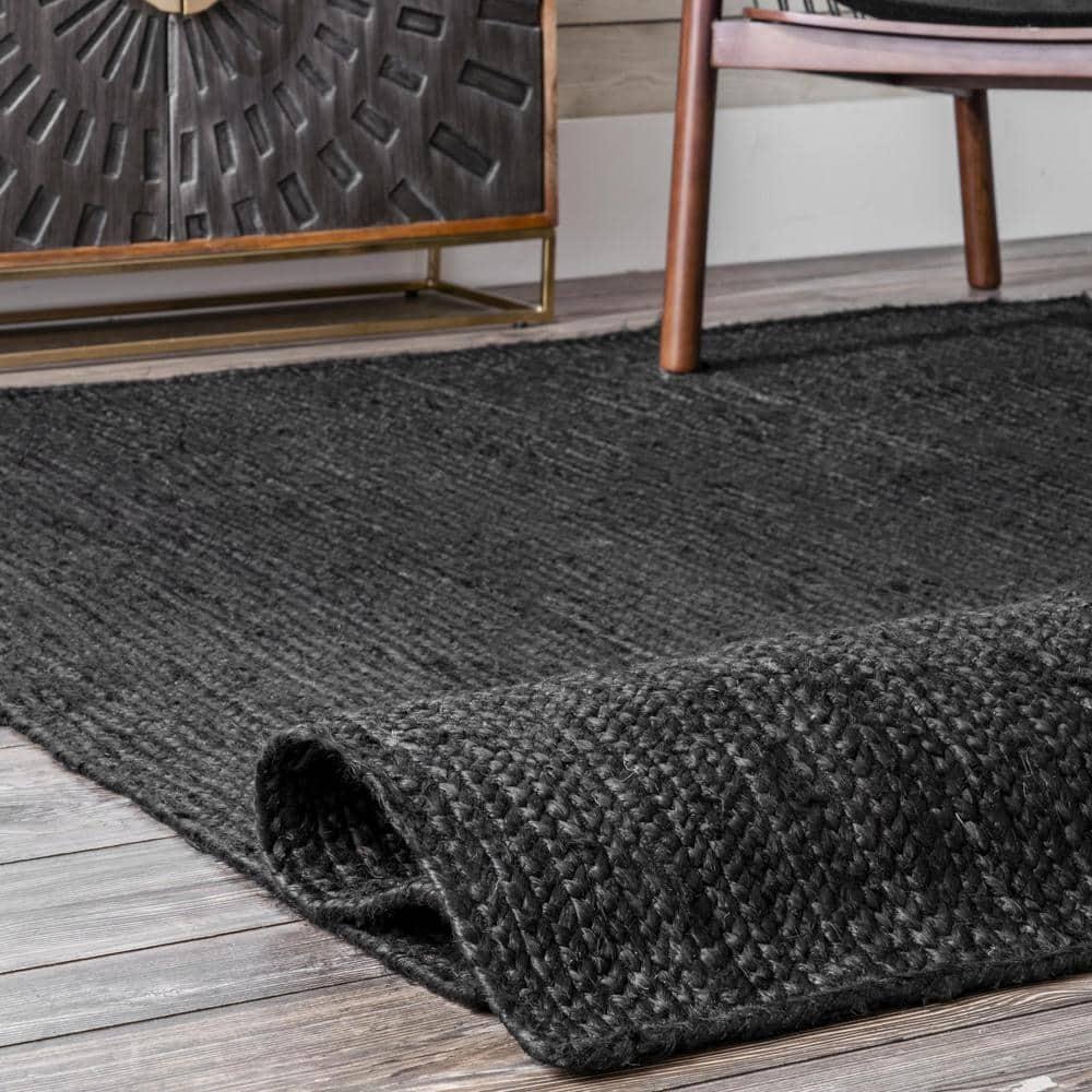 nuLOOM Rigo Hand Woven Jute Black 4' Farmhouse Round Rug