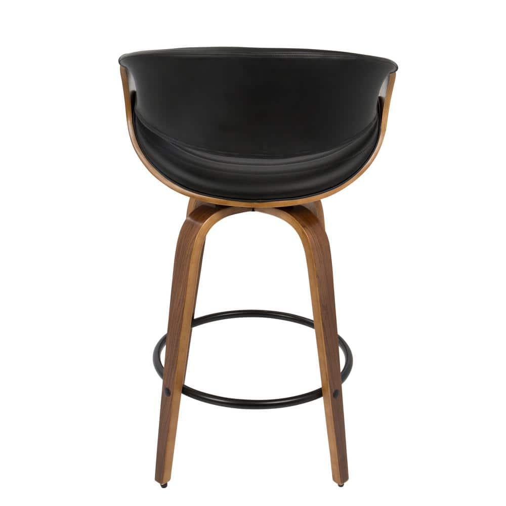 Symphony Mid-Century Modern Counter Stool in Walnut and Black Faux Leather by LumiSource - Set of 2