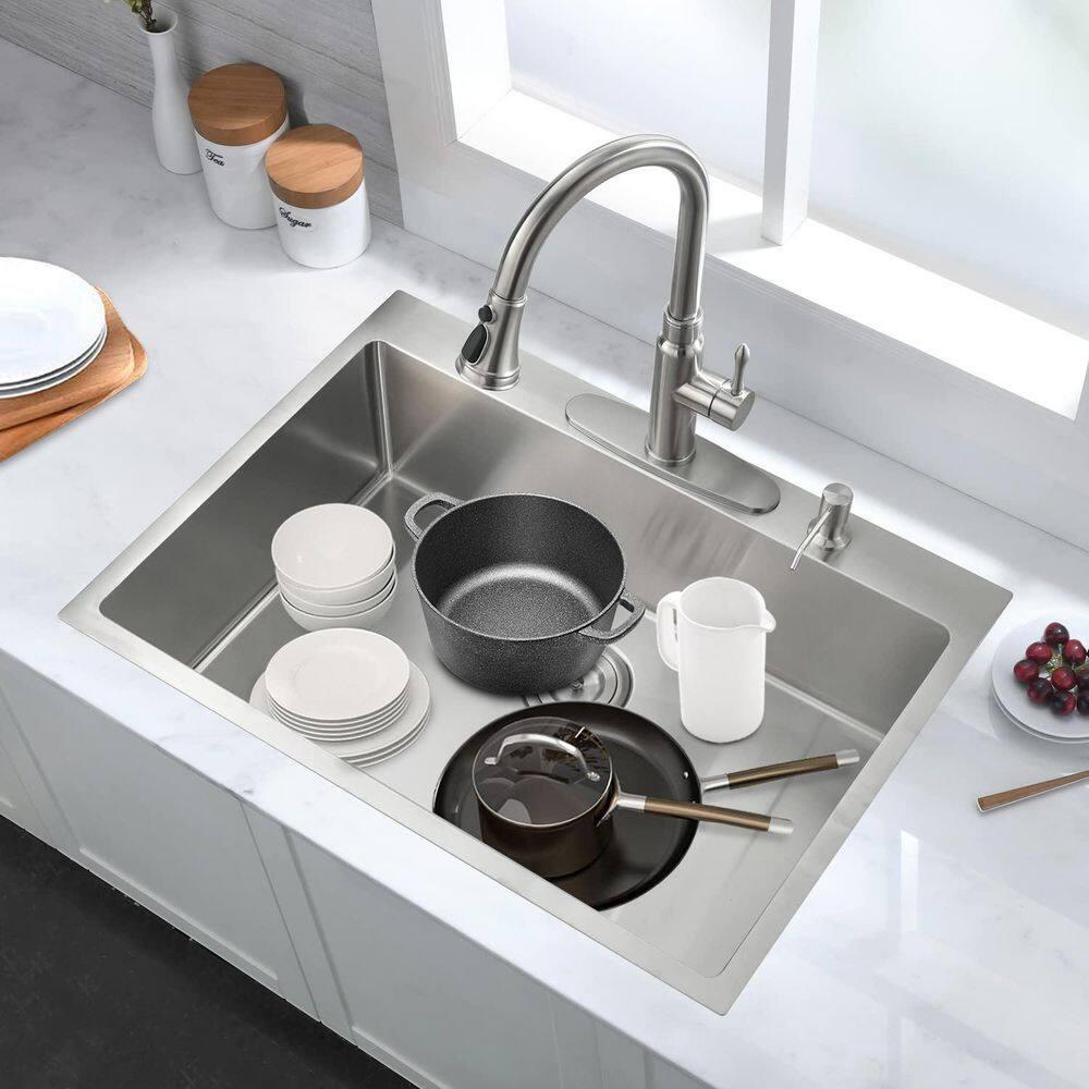 Clearance! Stainless Steel 30 in 2-Hole Single Bowl Drop-In Kitchen Sink with Bottom Grid and Basket Strainer