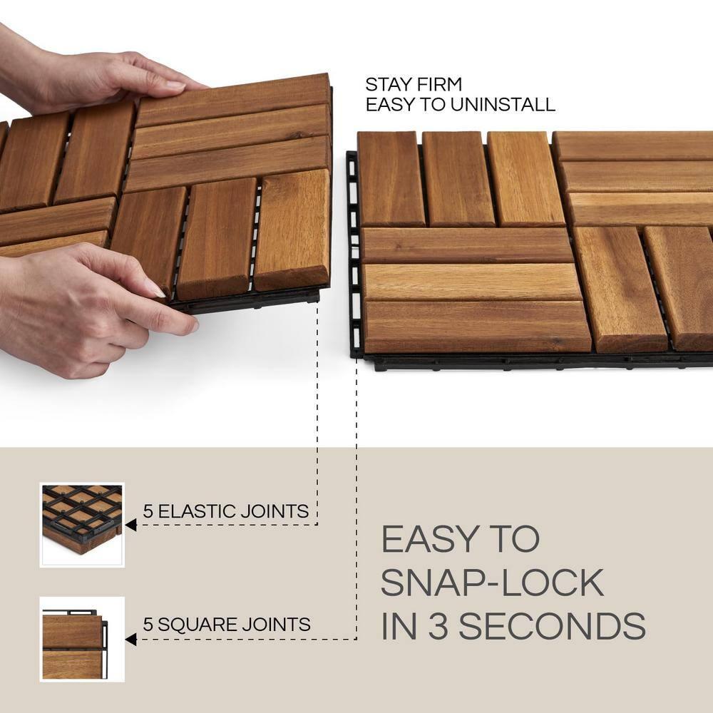 Golden Teak 12" x 12" Acacia Wood Interlocking Deck Tiles