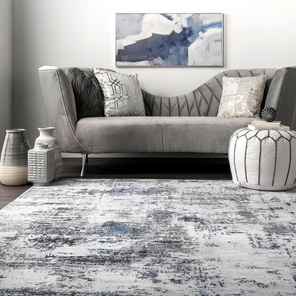 Nuloom Dali Abstract 2x8 Machine Washable Runner Indoor Area Rug for Living Room Bedroom Dining Room Entryway Hallway Kitchen, Blue Grey/Ivory