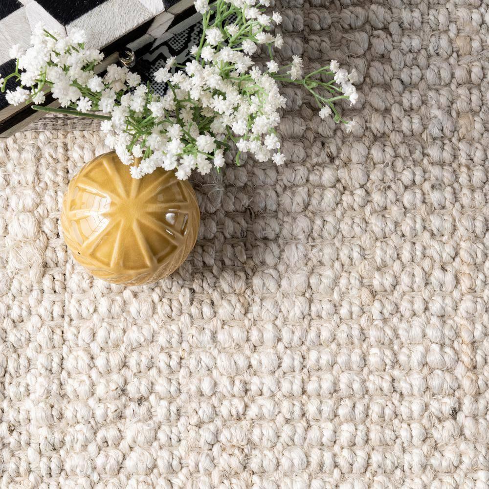 nuLOOM 4x6 Daniela Jute Tassel Hand Woven Area Rug, Off White, Solid Chunky Farmhouse Design, Natural Fiber, For Bedroom, Dining Room, Living Room, Hallway, Office, Entryway