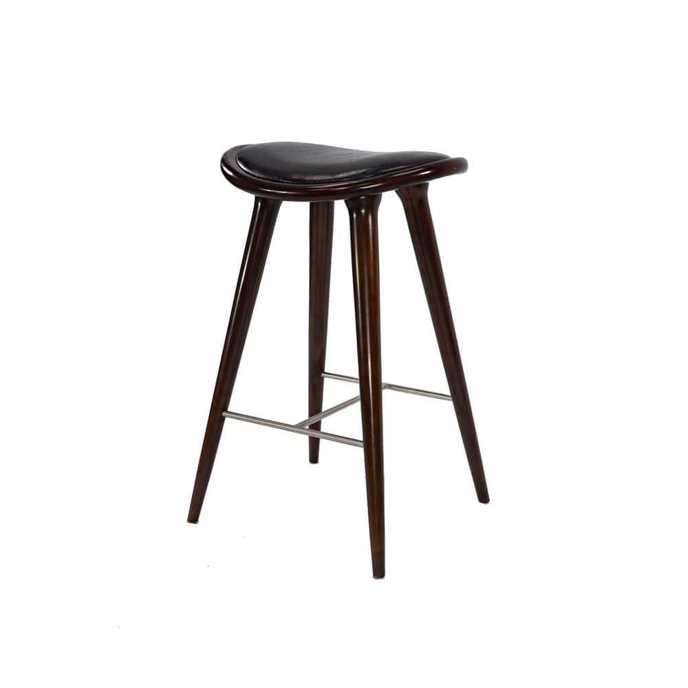 Lucio Oval Backless Wood Barstool Black/Cappuccino - Boraam: Rubberwood Frame, Faux Leather, Metal Footrest