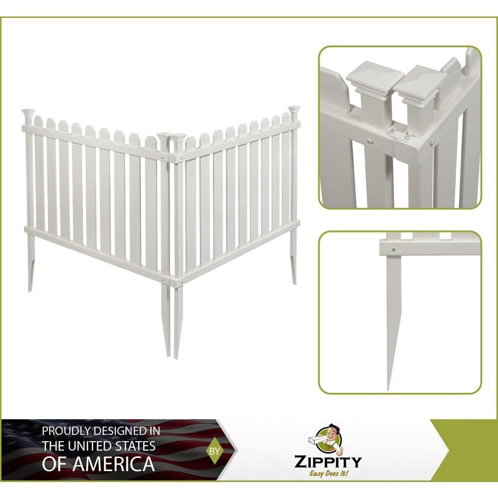 Zippity Outdoor Products 2.5ft H x 3.5ft W (2 Panels) No Dig Zippity Bella Puppy and Garden Fence Kit, No Dig Fence Panels, White Vinyl Fences for Dogs, Temporary Fence for Backyard, White Picket Fence Garden Border, ZP19064