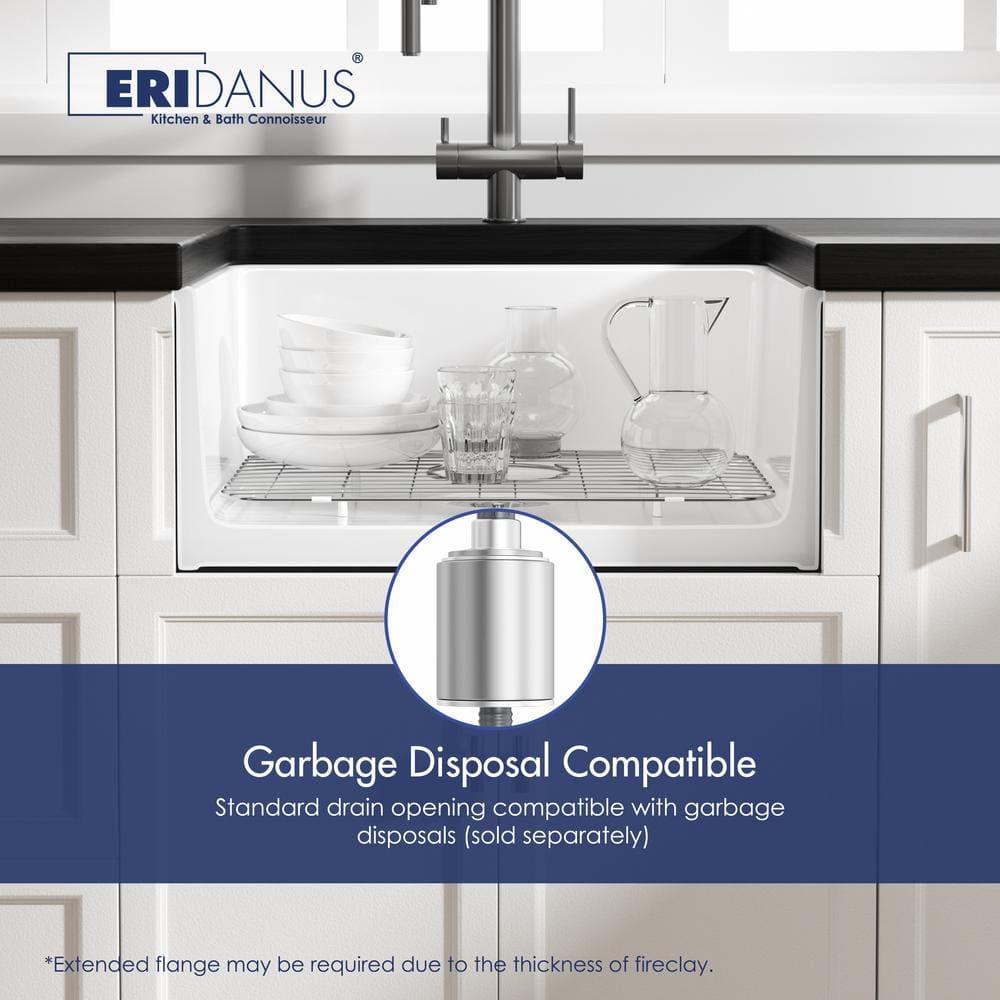 Oslo White Single Bowl Fireclay Undermount Kitchen Sink with Basket Strainer and Bottom Grid