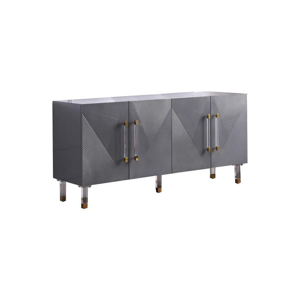 Best Master Furniture Fenella 65" Modern Wood Sideboard in Gray with Gold Accent
