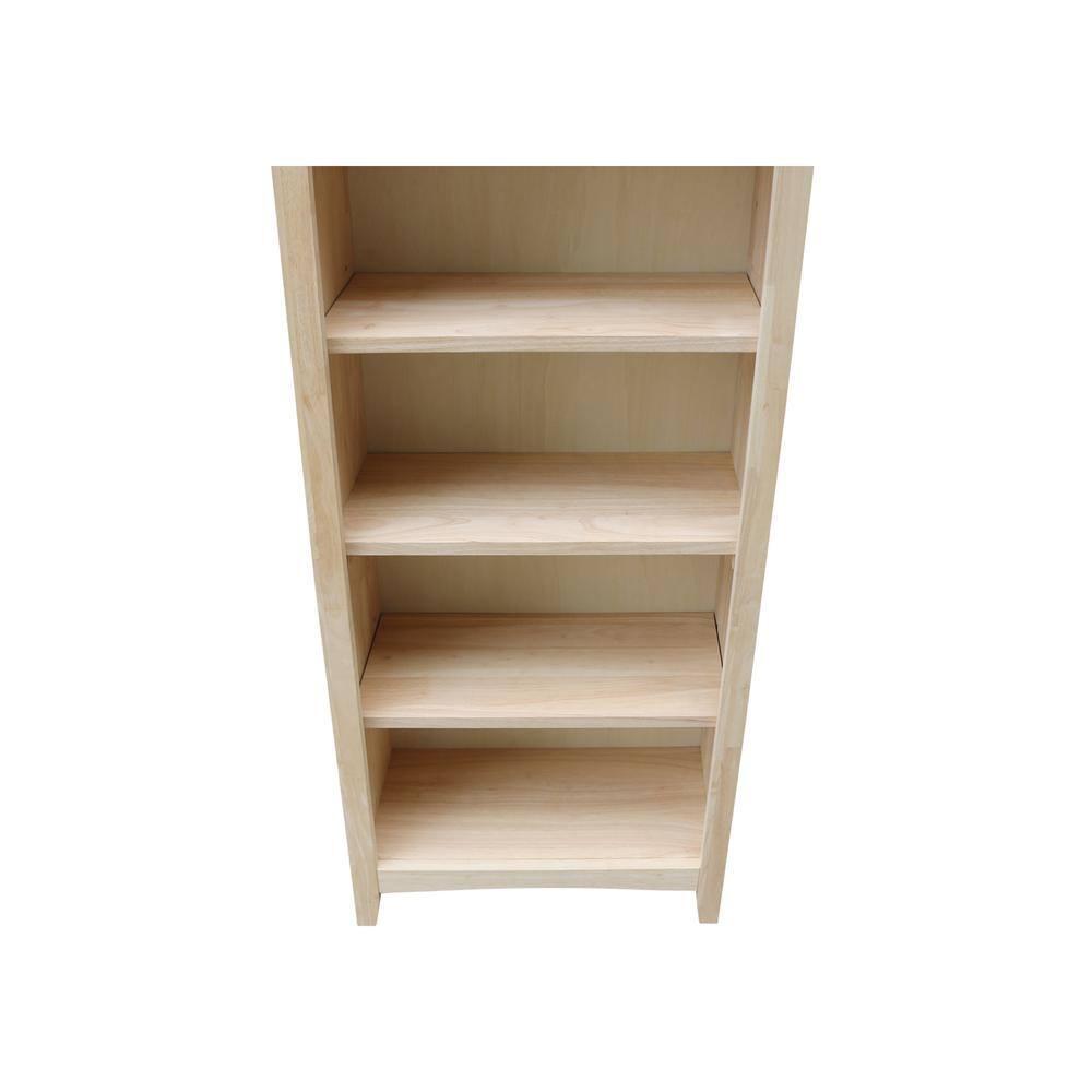60" Shaker Bookcase Unfinished Brown - International Concepts: Solid Parawood, 4-Shelf Design