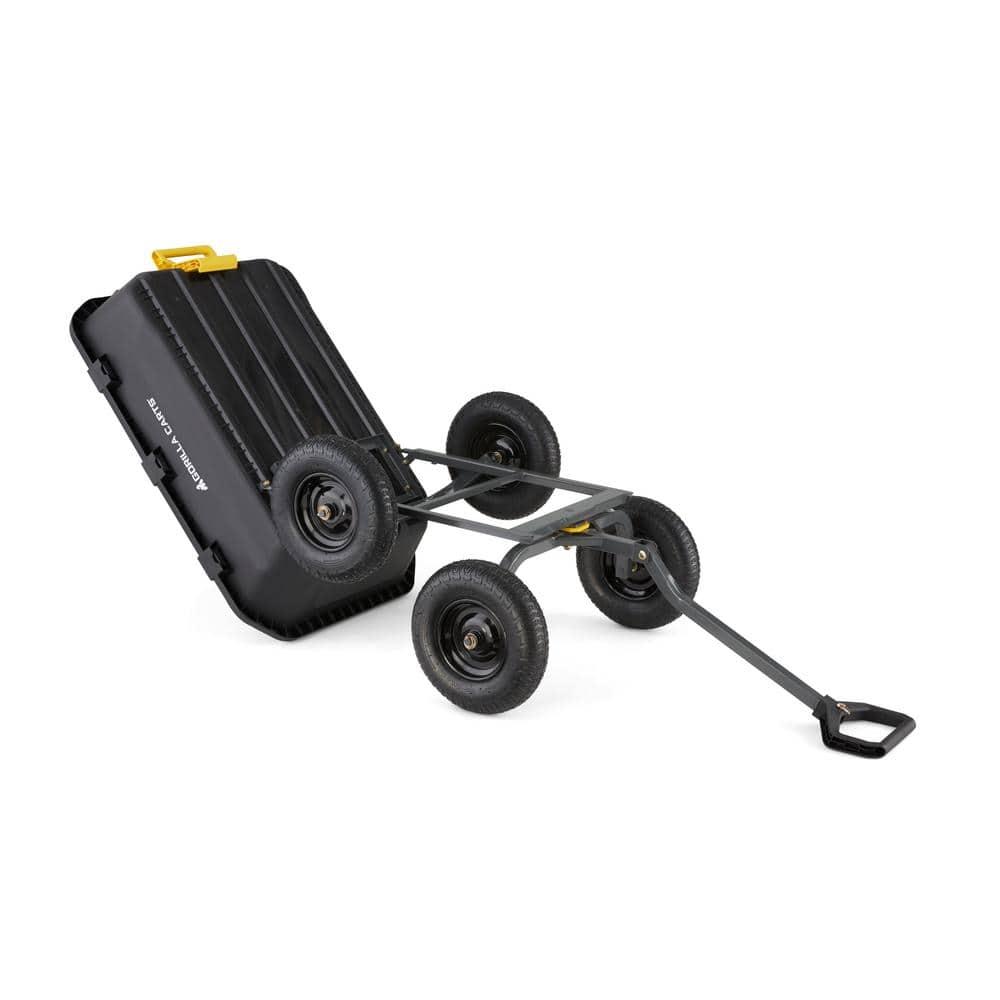 Gorilla Carts Heavy Duty 12 Cubic Foot Poly Yard Dump Cart, Garden Wheelbarrow Wagon with Pneumatic Flat Free Tires for Outdoor Lawn Utility, Black