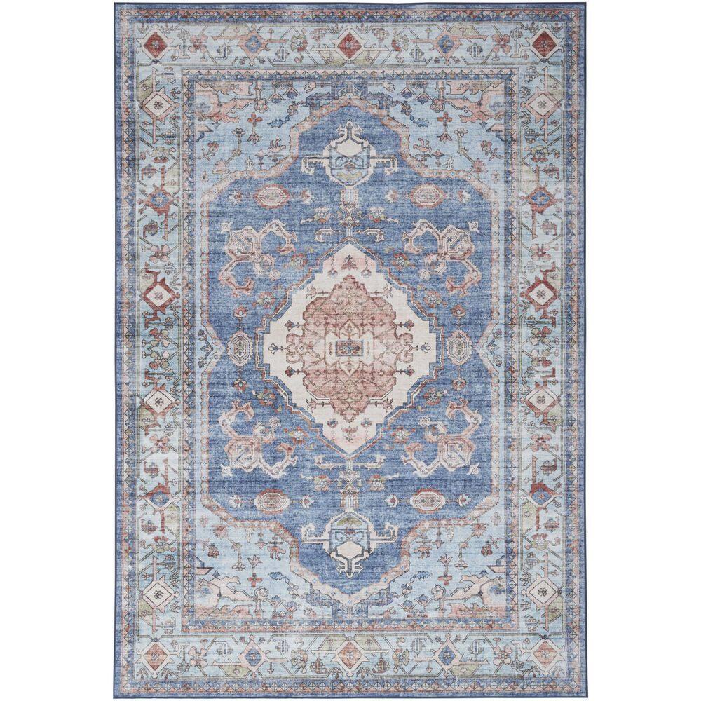 Nourison Fulton Bordered Medallion Non-Slip Flatwoven Indoor Rug Blue 5' x 7'