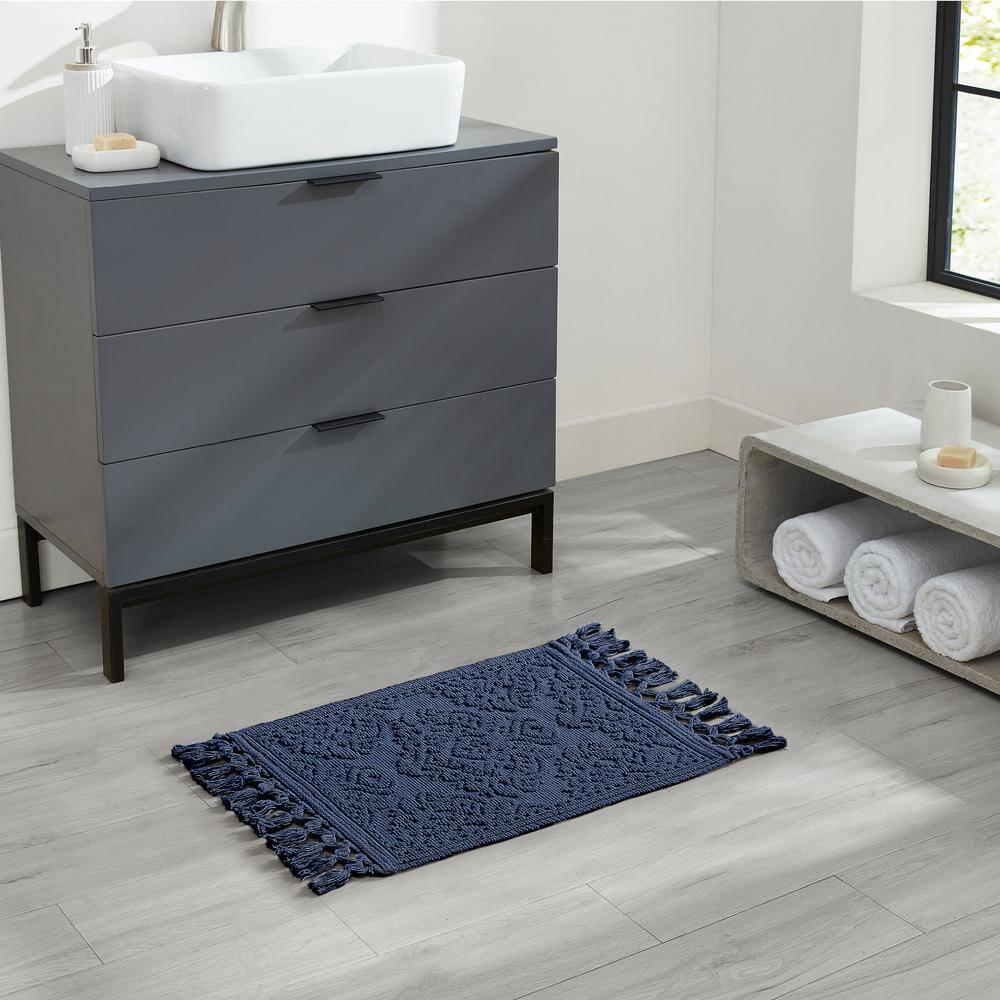 Jean Pierre Ricardo Cotton Fringe 2-Piece Bath Rug Set, Indigo