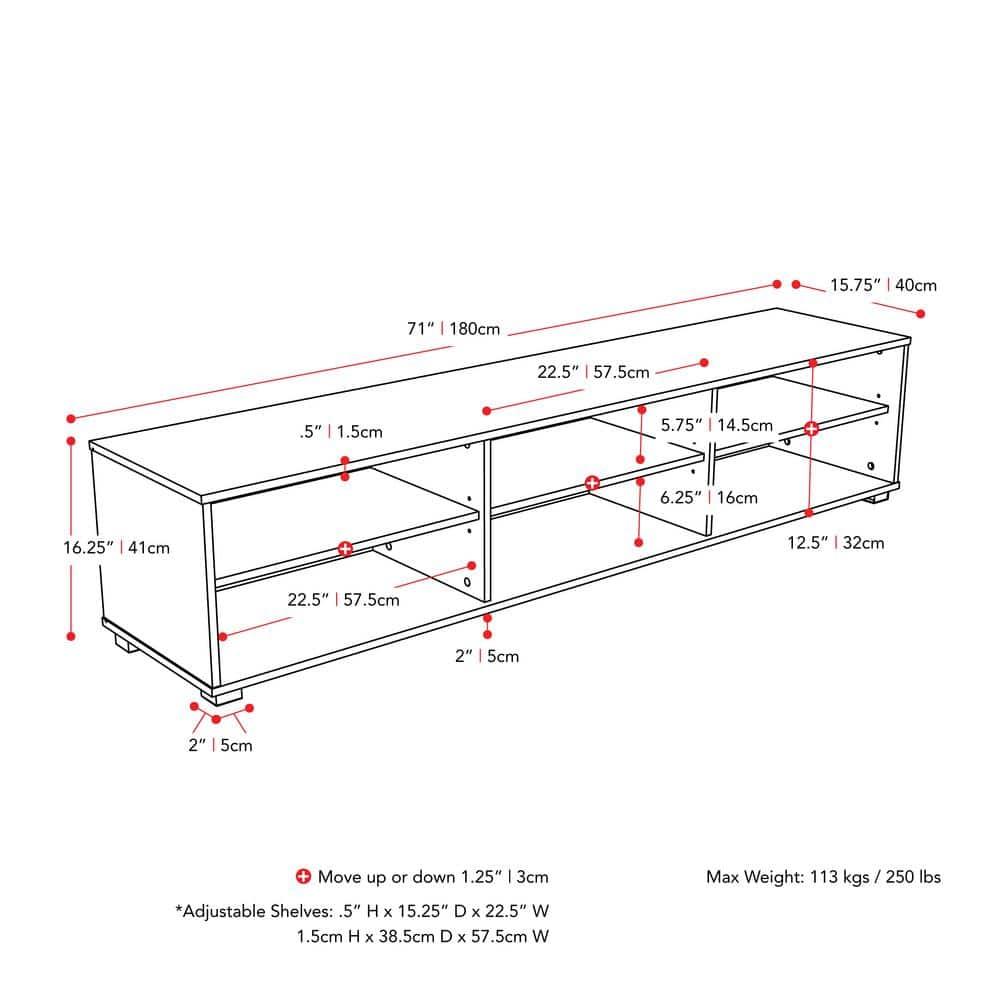 CorLiving Hollywood TV Stand for TVs up to 85" Wood Grain Gray : Modern Entertainment Center with Open Shelves, Adjustable Storage