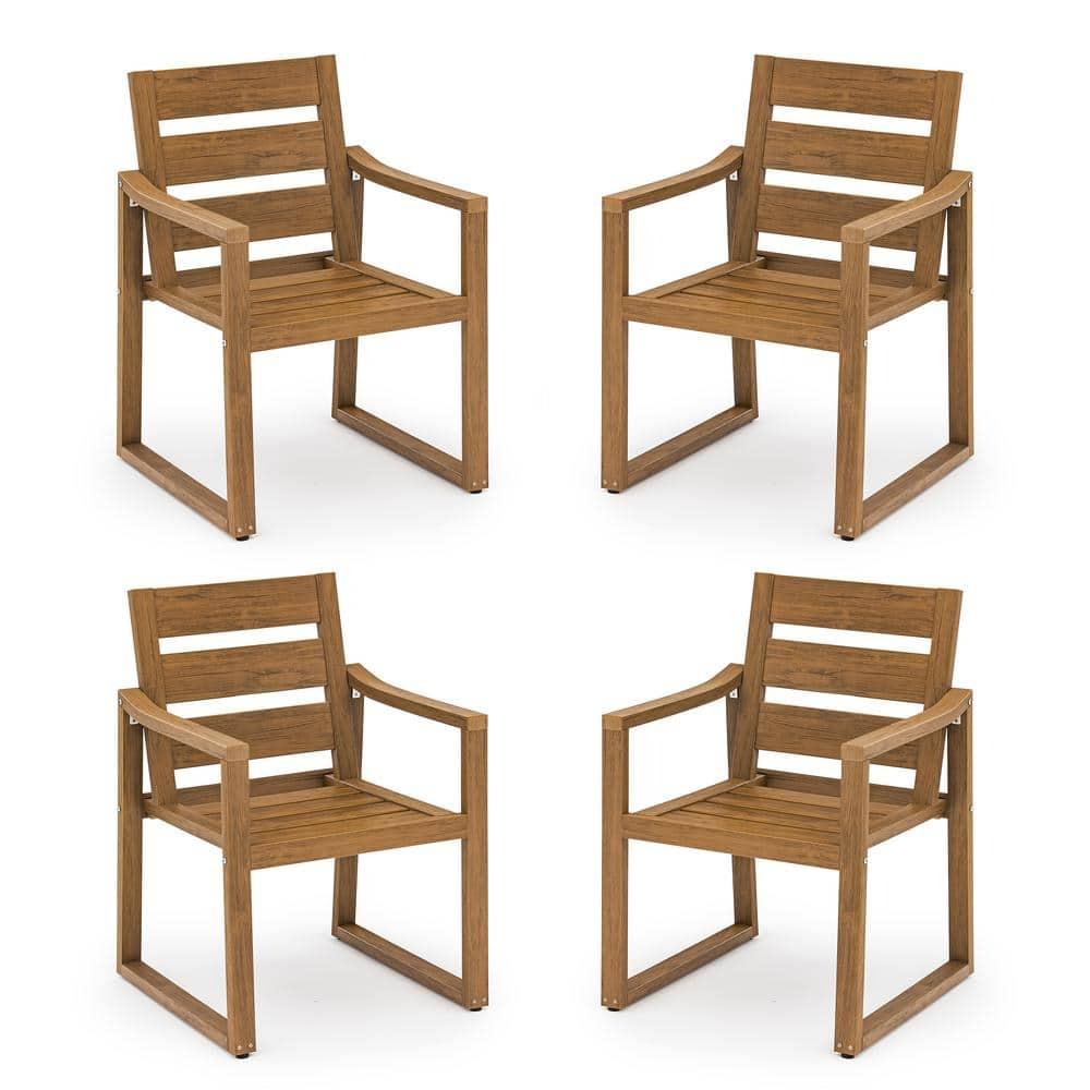 Brown Square-Leg Plastic HDPS Outdoor Dining Chairs All-Weather Indoor Outdoor Patio Dining Chairs with Armrest(4-pack)