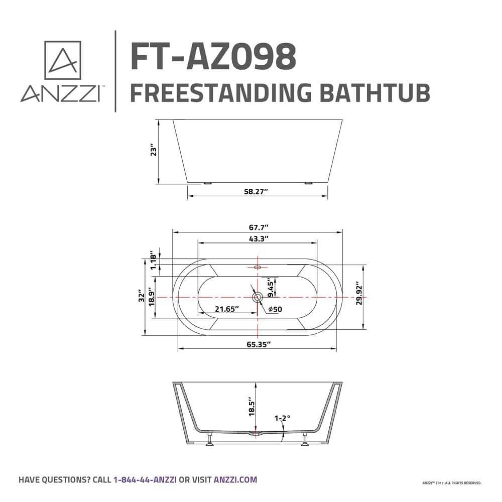 ANZZI FT-AZ098 Chand Series 67'' x 32'' Freestanding Soaking Acrylic Bathtub