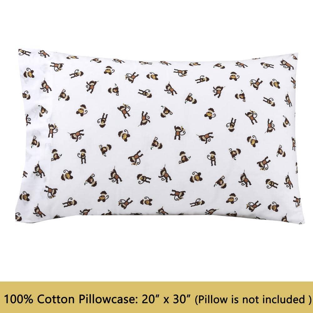 Monkey Around Jungle Bananas 3 Piece White Cotton Toddler Sheet Set