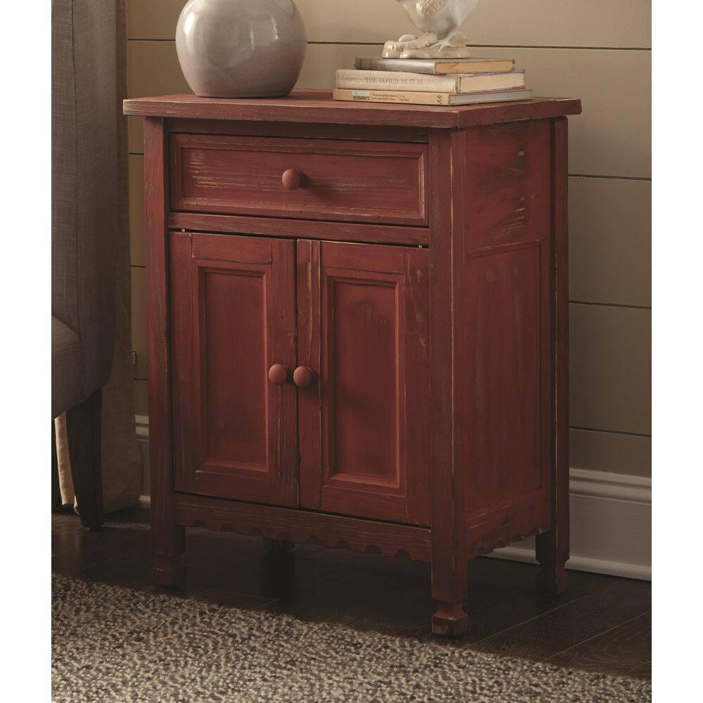 Alaterre Furniture Country Cottage Accent Cabinet, Antique Farmhouse Style Shelf and Square Turned Legs, Pine/Acacia Hardwood for Living Room, Red