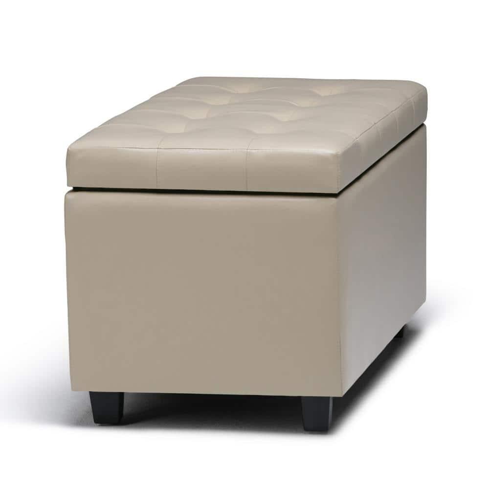 Simpli Home Cosmopolitan 34"W Upholstered Storage Ottoman with Tufted Design and Large Interior Storage